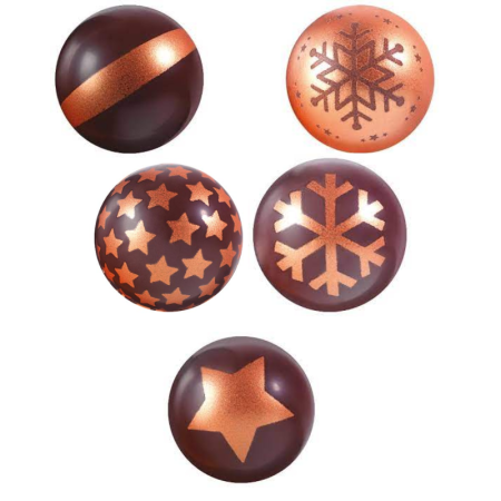 BALLS DARK CHOCOLATE BRONZE CHRISTMAS 3 DESIGN 3CM (88PC) - PCB
