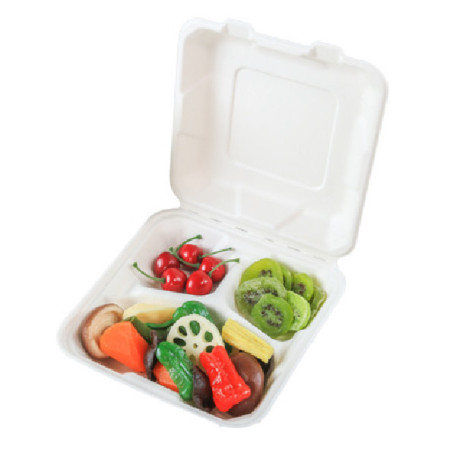 CLAMSHELL SQUARE 3 COMPARTMENTS NATURAL FIBER (800ML)*200 - HRK