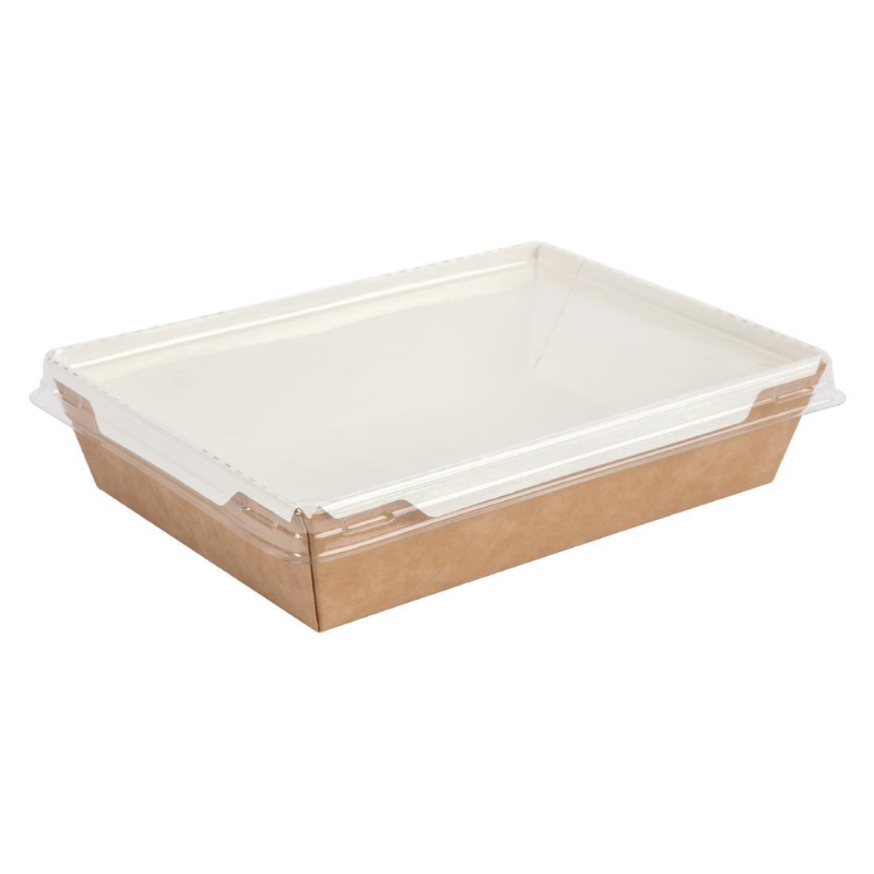 RECTANGIE KRAFT OR WHITE TRAY HIGH TOP PET LID (500ML)*500 - HRK