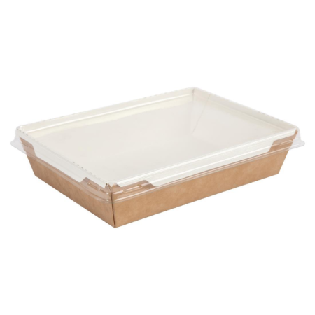 RECTANGIE KRAFT OR WHITE TRAY HIGH TOP PET LID (500ML)*500 - HRK