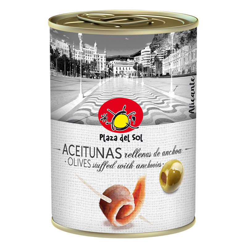 OLIVES STUFFED WITH ANCHOVIES (280G) - PLAZA DEL SOL