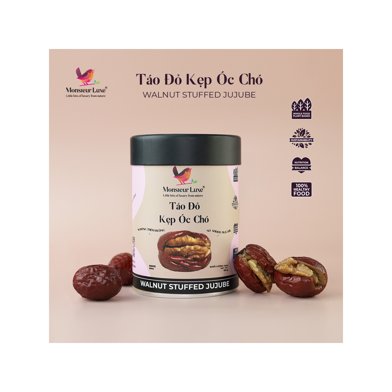 WALNUT STUFFED JUJUBE IN CYLINDER (120G) - MONSIEUR LUXE