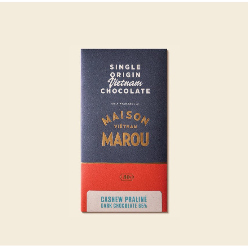 CASHEW PRALINE 65% DARK CHOCOLATE EXCLUSIVE BAR (80G) - MAROU