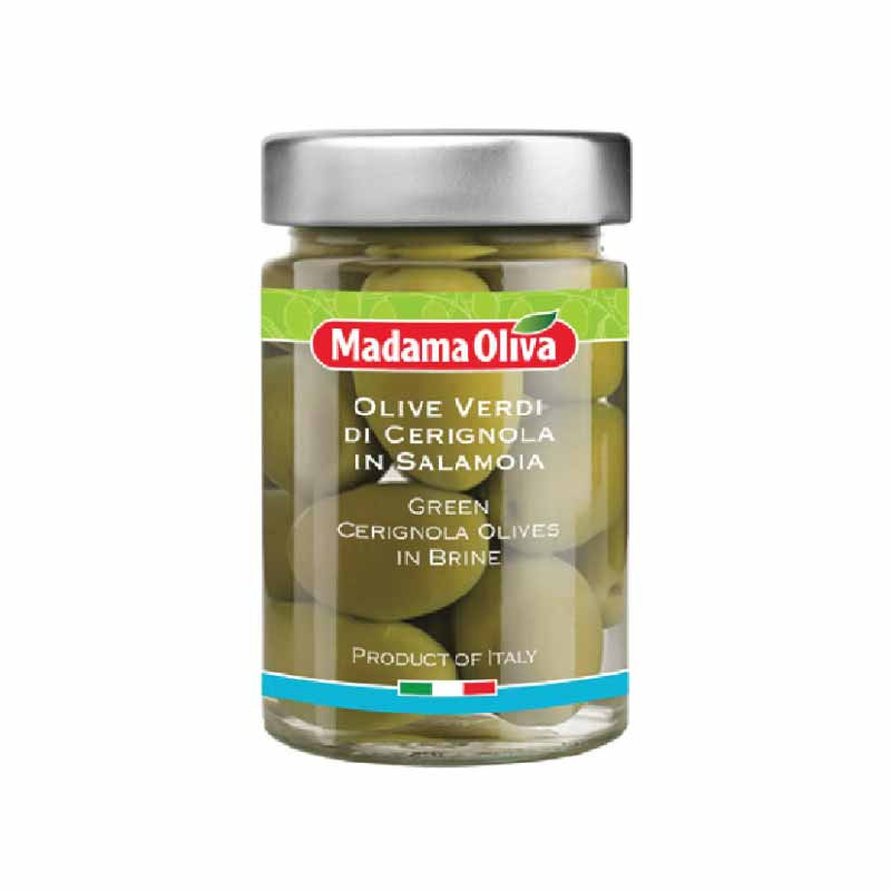 GREEN OLIVES CERIGNOLA JAR (190G-300G) - MADAMA OLIVA