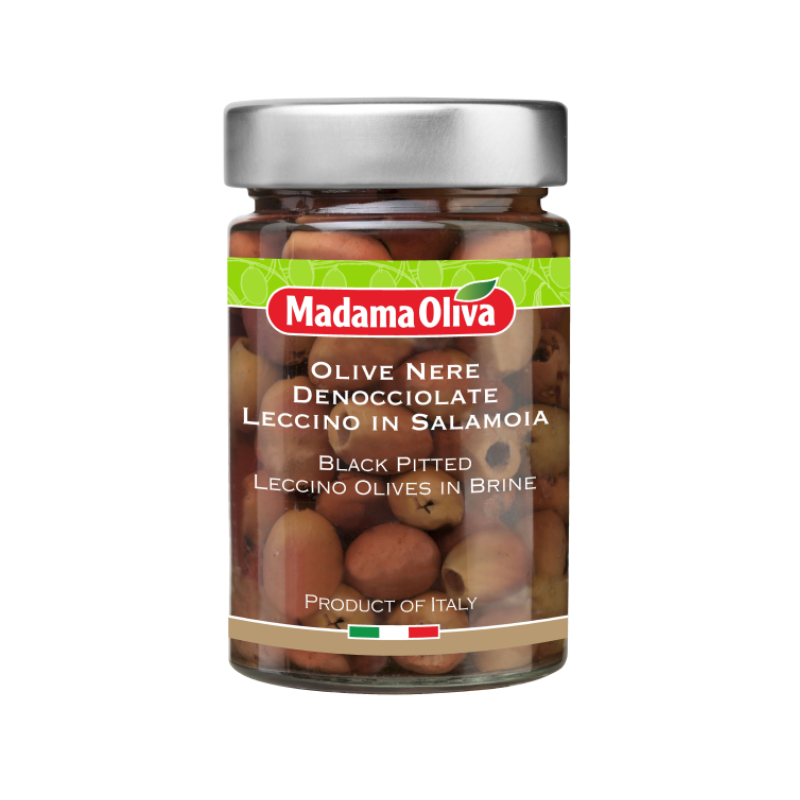 BLACK PITTED LECCINO OLIVES IN BRINE (160G-300G) - MADAMA OLIVA