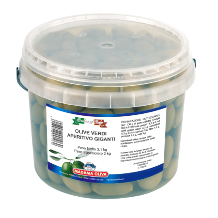 GREEN PITTED CASTELVETRANO OLIVES (1.8KG-3.1KG) - MADAMA OLIVA