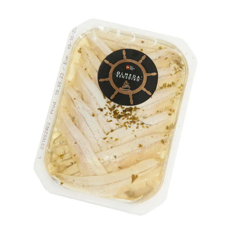 SEASONED WHITE ANCHOVIES IN VINEGAR AND OLIVE OIL (100-120g) - OLMEDA ORIGENES