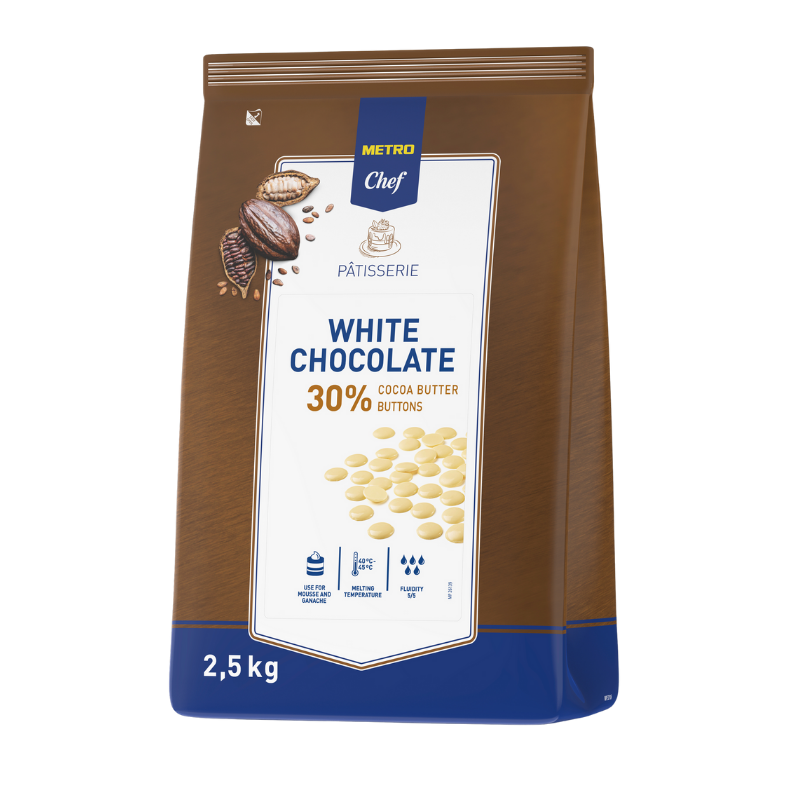 WHITE CHOCOLATE BUTTONS 30% COCOA BUTTER (2.5KG) - METRO CHEF