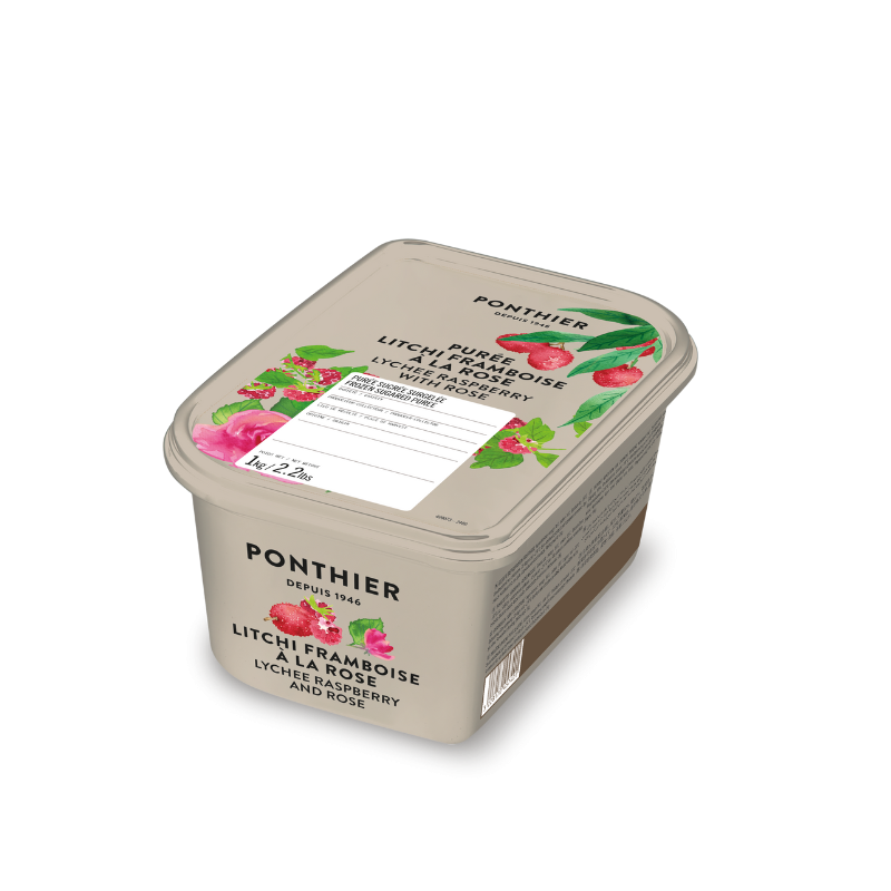 PUREE LYCHEE RASPBERRY AND ROSE 9.9% SUGAR FRZ (1KG) - PONTHIER