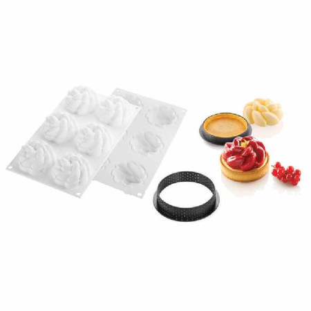 KIT TARTE RING FLEUR (Ø74  H35MM, RING Ø80  H20MM) - SILIKOMART"